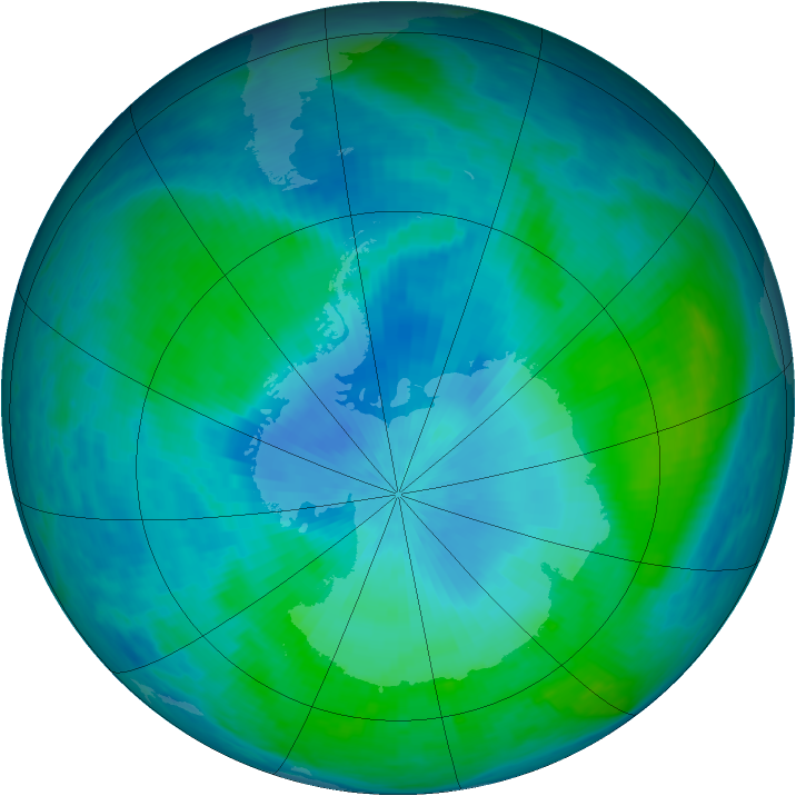 Antarctic ozone map for 14 February 1991